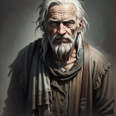 A portrait of poor russian 1800 old worker in rags, ((overwhelming fatigue )), wrinkles of age, concept art, oil pastel painting , moody gray colors , gritty, messy stylestyle of Alexey Savrasov, Ivan Shishkin, Ilya Repin, (cel shaded:1.2), 2d, (oil painti...