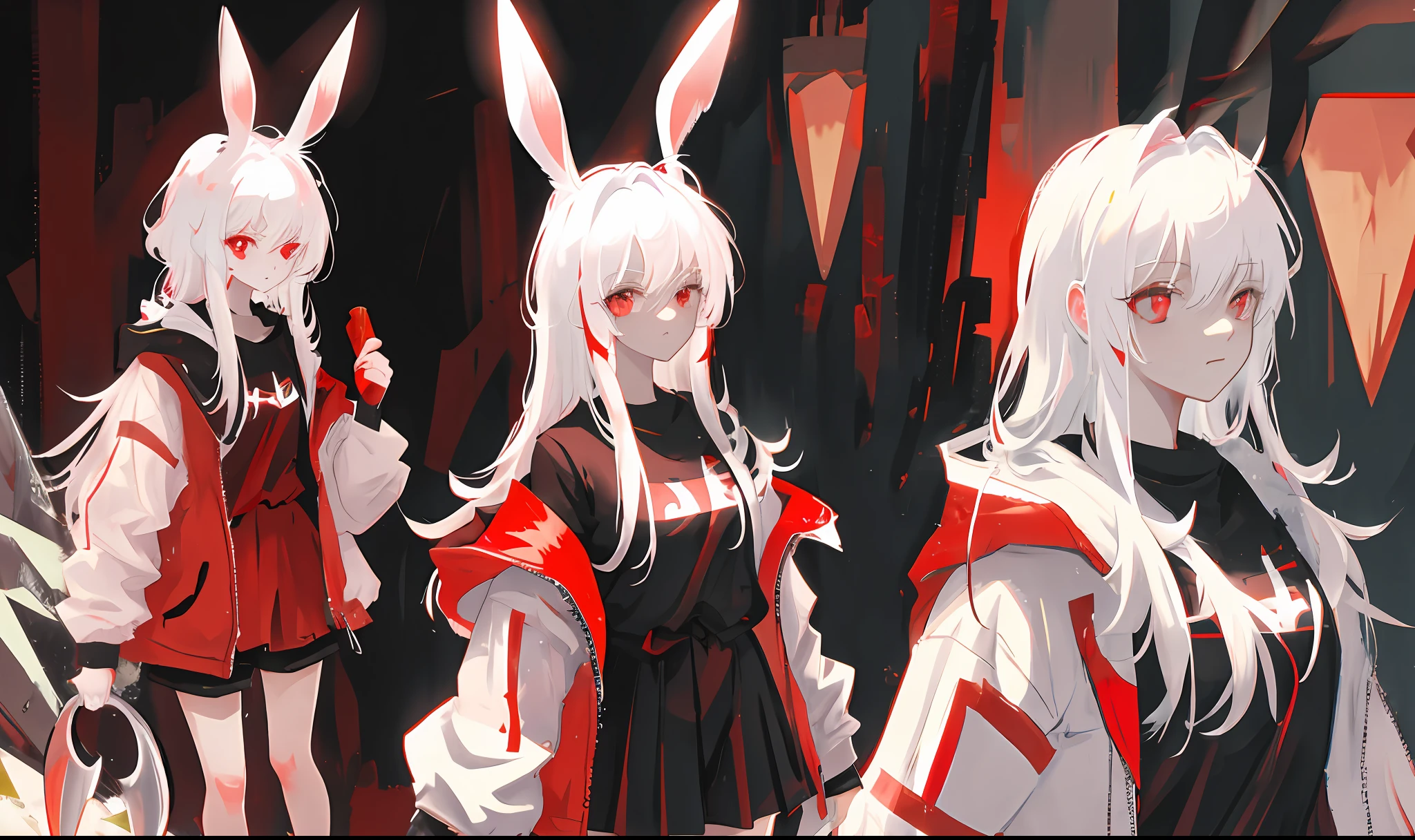 Anime characters dressed in bunny ears and red and black outfits - SeaArt AI