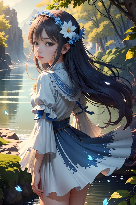 Masterpiece, best quality, (very detailed CG unity 8k wallpaper) (best quality), (best illustration), (best shadows) Nature&#39, blue sea,delicate leaves petals of various colors falling in the air light Tracking, super detailed --v6