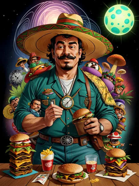 Men mexican (fat man) high drug with sombrero mariachi, Buckaroo Banzai Through the 5th Dimension, mushrooms, acids, flying pock...