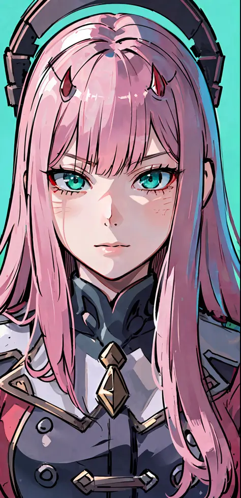 ((masterpiece, best quality)), (1girl), (solo), (female focus), zero two, (very detailed face, real image, realistic skin, reali...