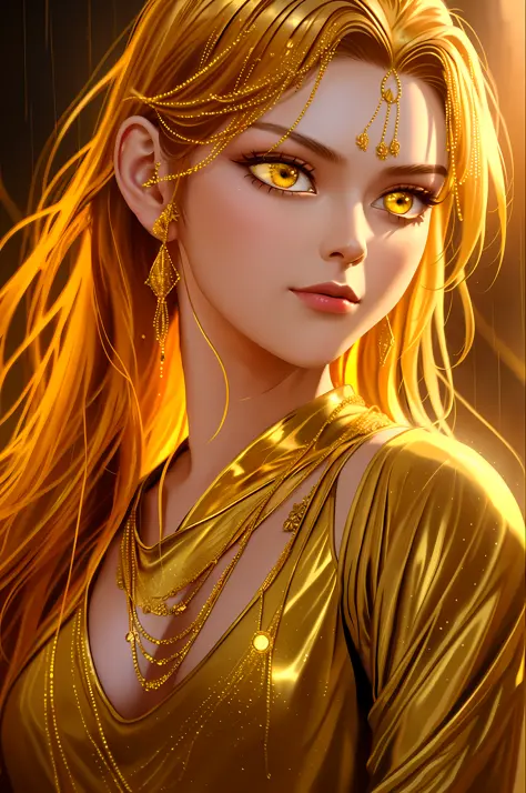 gold tattoos with a girl in rain with golden earrings, in the style of vray tracing, martin ansin, yuumei, poured, close up, dar...