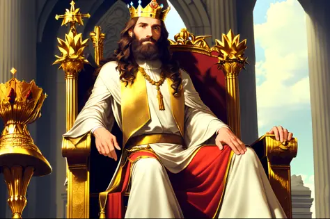 a man with a king's crown sitting on the throne at the time of Moses