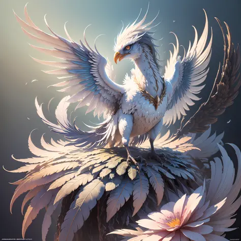 Art Poster Surreal golden mythical phoenix bird & ocean background