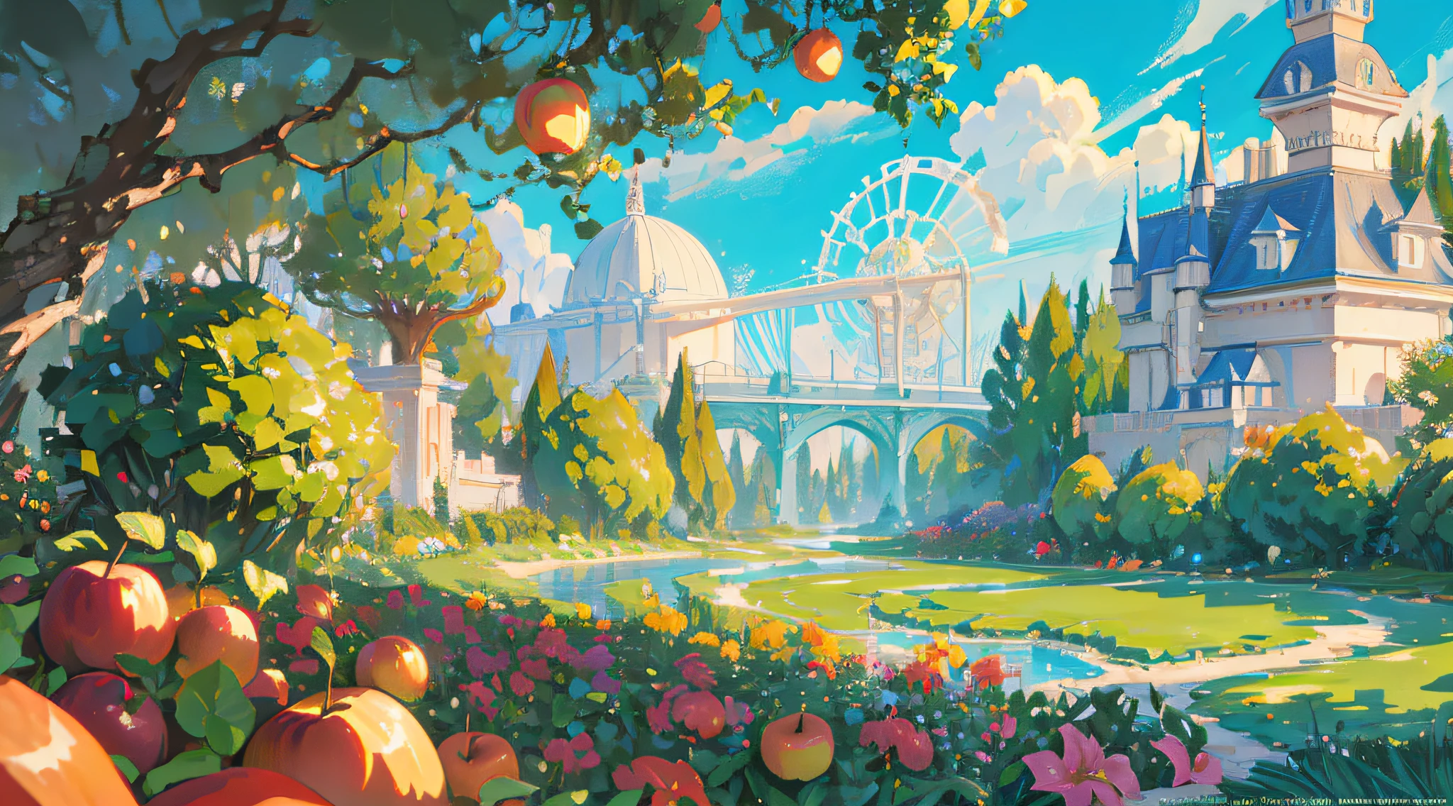 studio ghibli, king, garden, beautiful, tree, golden apples, (very detailed CG unity 8k wallpaper) (best quality), (best illustration), (best shadows) --auto --s2