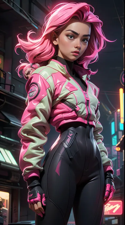 (best quality, masterpiece) scifi, futuristic, raw photo, 1girl with sexy laces clothes, (pink glossy hair) angry look, ultrasha...