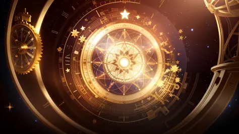 there is a circular picture of a clock with a star on it, infinite space clock background, astral clockwork, inter dimensional clockwork, clockwork, 8 k hd wallpaperjpeg artifact, 8k hd wallpaperjpeg artifact, rendered in keyshot, time vortex in the backgr...
