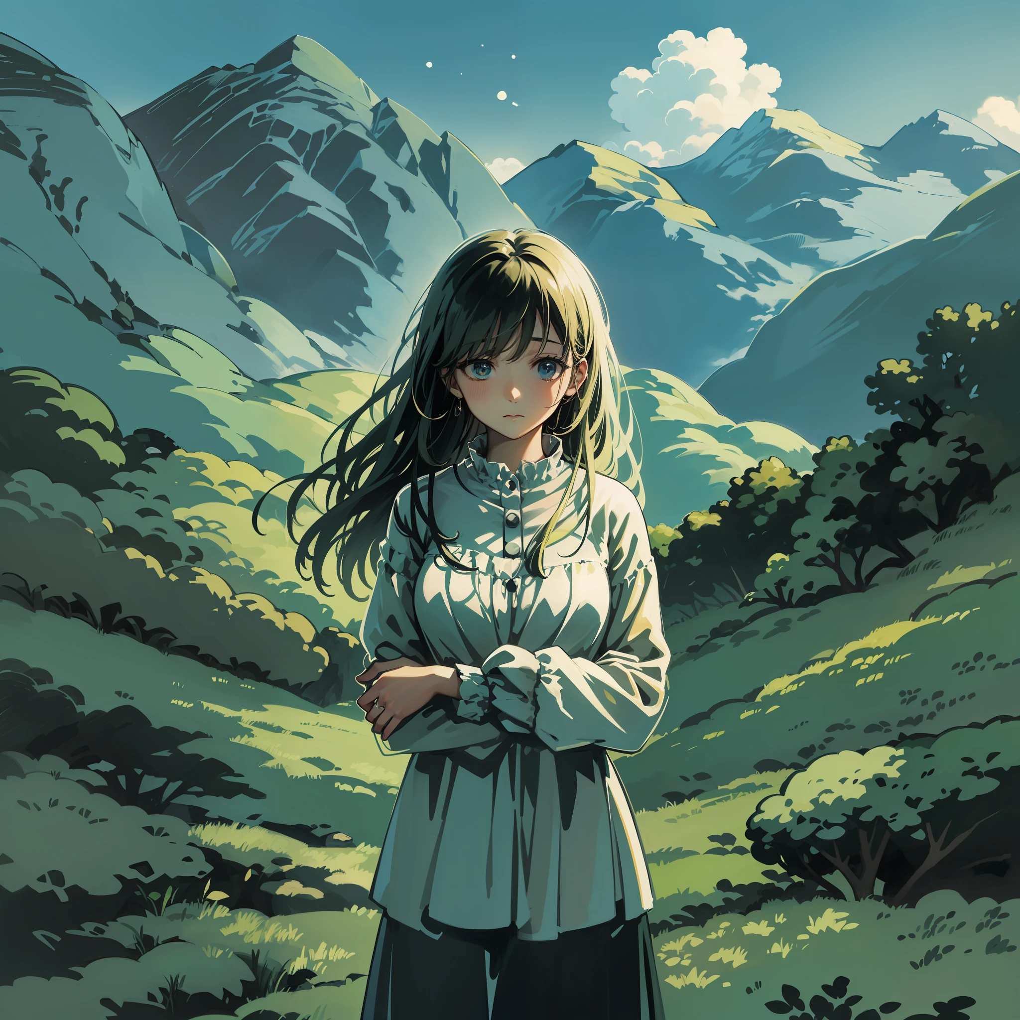 One photograph shows a person in a picturesque and secluded setting. She is standing on a mountainside, surrounded by stunning scenery but devoid of human presence. One embraces one's own loneliness in a symbolic way, with one's arms outstretched as if one were embracing one's own air. Her face displays an intense expression of passion and serenity as she finds joy and wholeness in her own company. However, a melancholic look in the eyes reveals the sadness that comes from the lack of affection and emotional connections. Loneliness is portrayed as an inseparable part of this person, who finds solace in their own existence but also feels the lack of meaningful interactions and sharing moments with others.