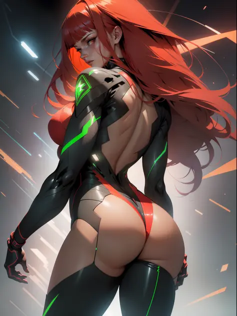((Best quality)), ((masterpiece)), (detailed: 1.4), (Absurd), Hot woman fighter pilot ready for war, (((back))), (((perfect ass))), dark skin, (((flash dc comics)))), lightning and lightning, muscular sculptural body defined, (((full body))), half-thick na...