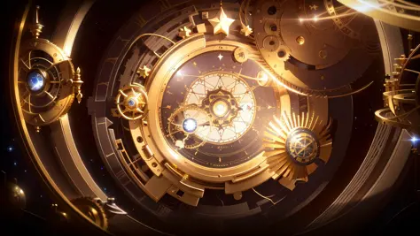 Strong sense of space, ultimate depth, there is a circular clock picture with a star on it, infinite space clock background, starlight clockwork, cross-dimensional clockwork, clockwork, 8K HD wallpaper JPEG artifact, 8K HD wallpaper JPEG artifact, renderin...