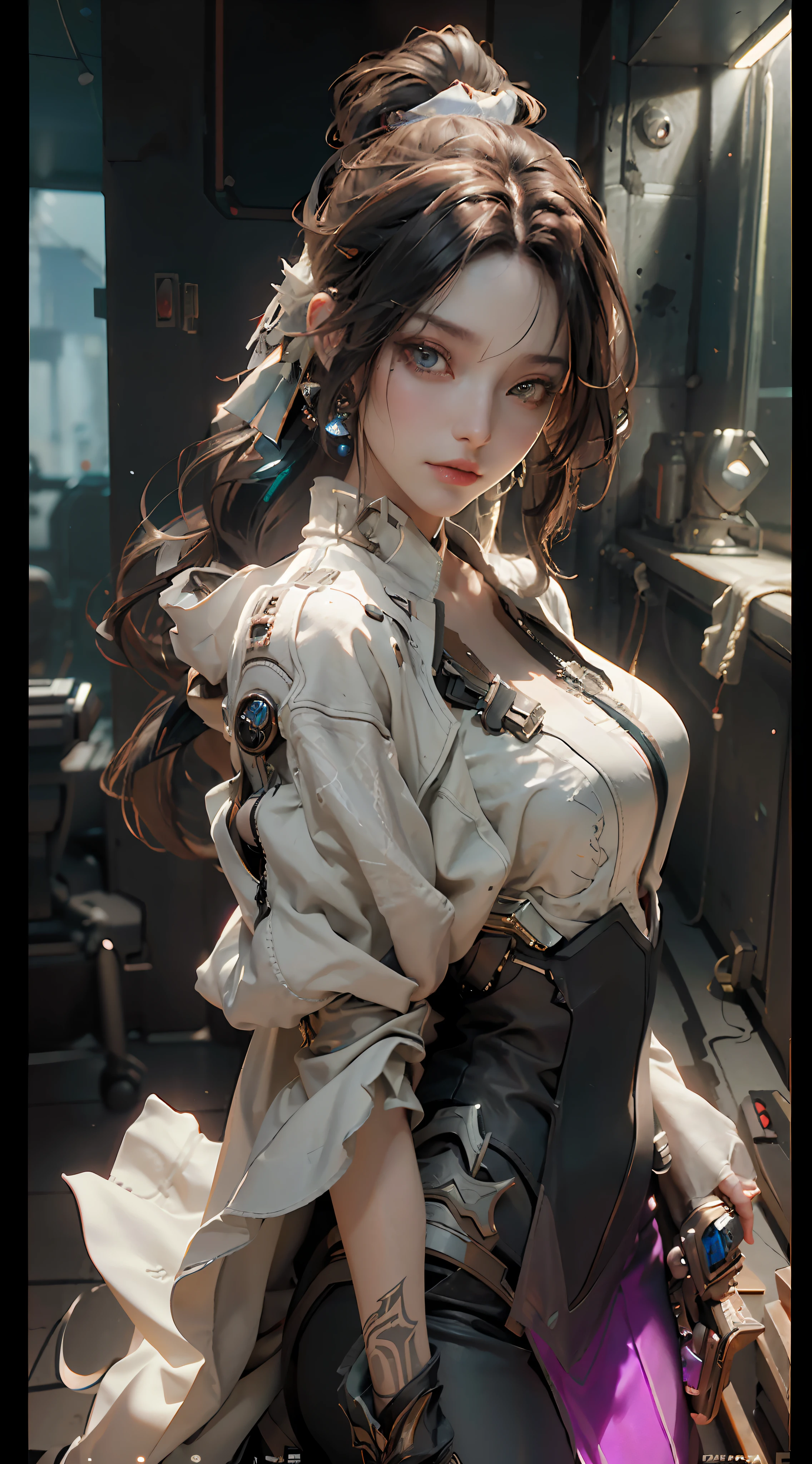 ((Best quality)), ((masterpiece)), (detailed:1.4), 3D, an image of a beautiful cyberpunk female,HDR (High Dynamic Range),Ray Tracing,NVIDIA RTX,Super-Resolution,Unreal 5,Subsurface scattering,PBR Texturing,Post-processing,Anisotropic Filtering,Depth-of-field,Maximum clarity and sharpness,Multi-layered textures,Albedo and Specular maps,Surface shading,Accurate simulation of light-material interaction,Perfect proportions,Octane Render,Two-tone lighting,Wide aperture,Low ISO,White balance,Rule of thirds,8K RAW,