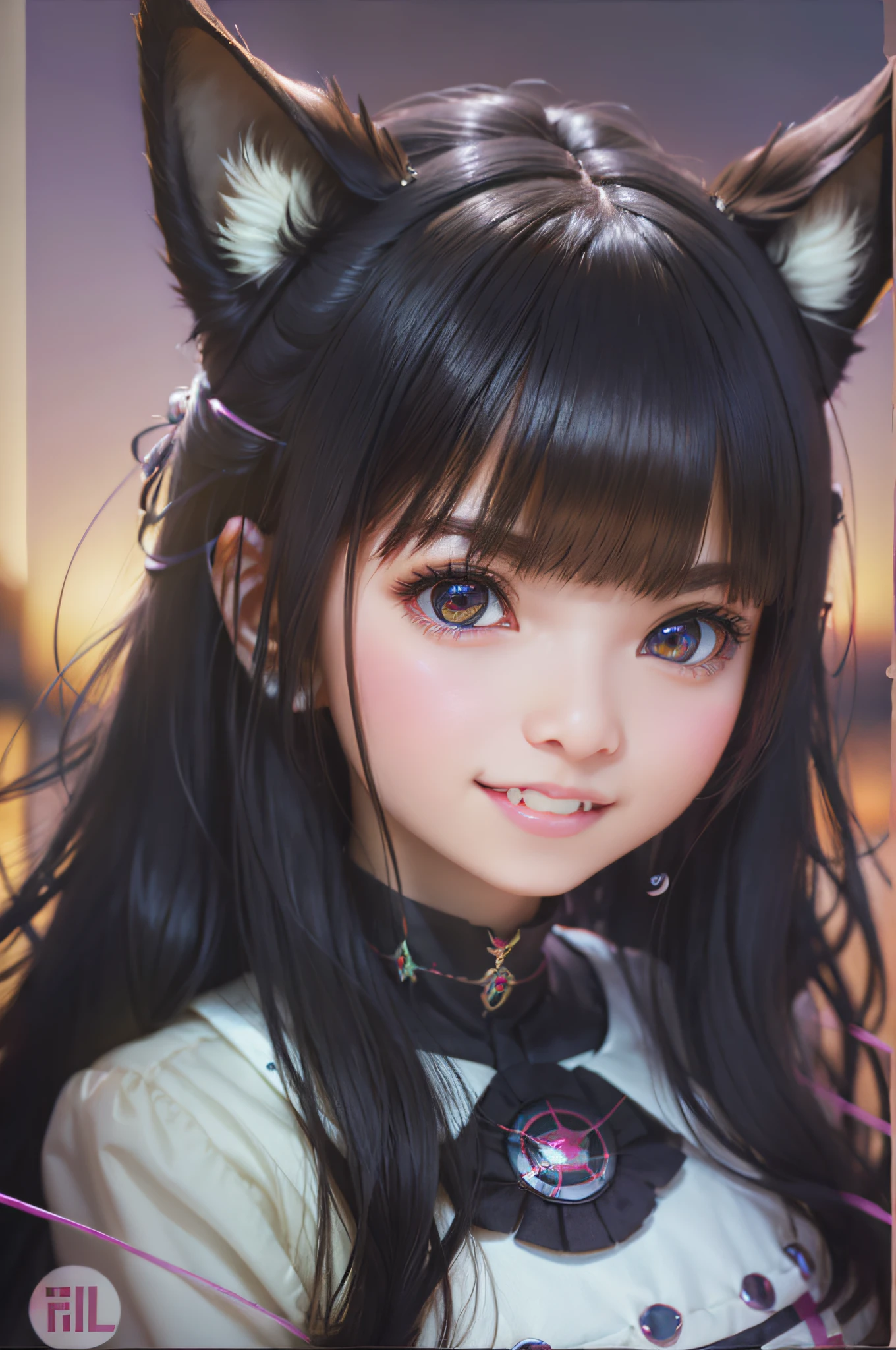 Anime girl with long black hair and cat ears - SeaArt AI