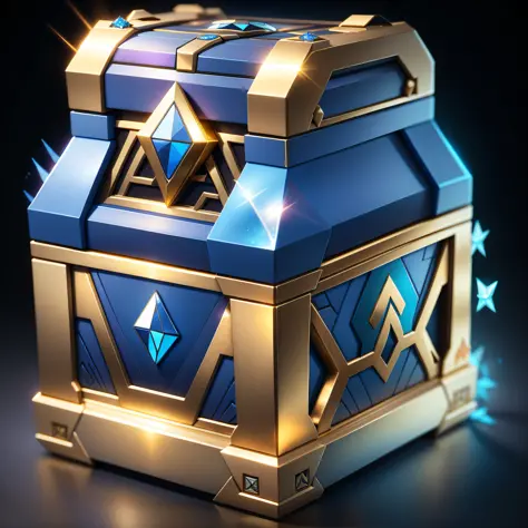 Mysterious magic box, mysterious pattern cube, Rubik's cube chest to store rewards, Western magic style, ultra-high-definition game prop icon, reasonable and regular shape, beautiful lines, suitable color matching, simple and mysterious treasure chest, blu...