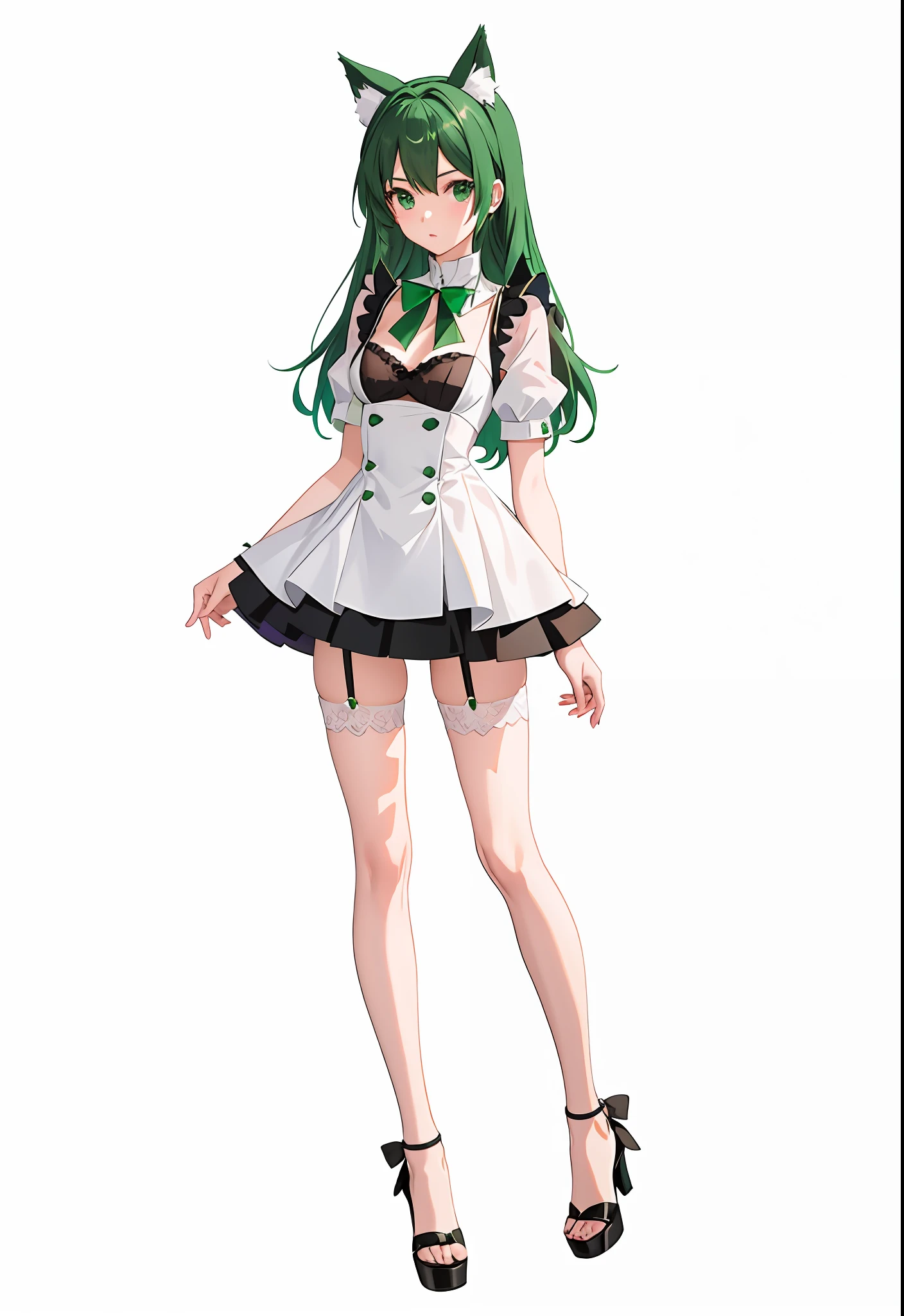 Personagem de anime de uma empregada com cabelo verde e vestido branco -  SeaArt AI