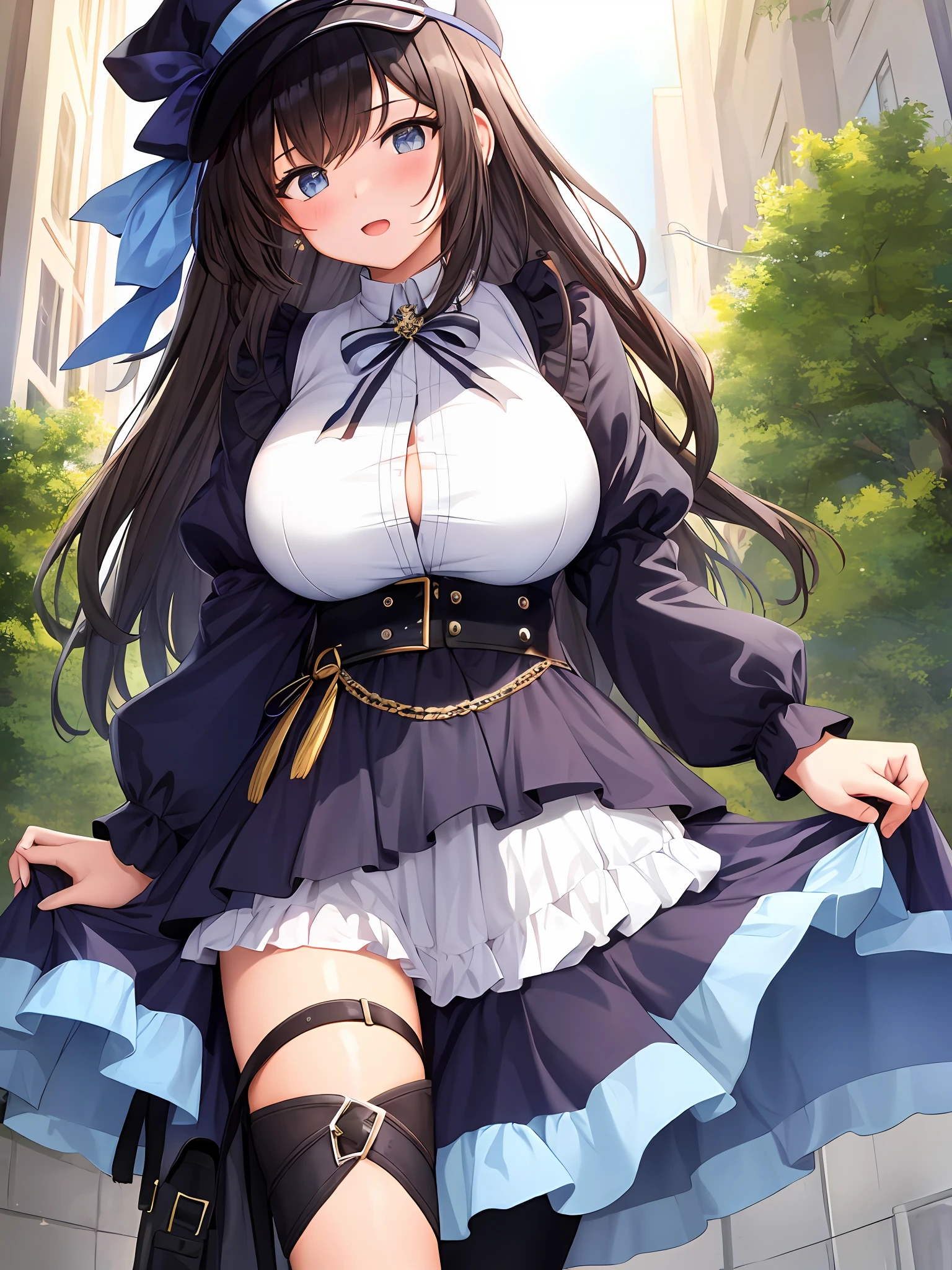 Anime girl in a dress and hat with a bow on her head - SeaArt AI