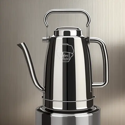 Stainless steel kettle, stout handles, transparent background