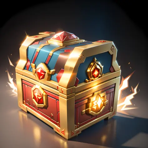 Gorgeous magic box, delicate pattern cube treasure chest, magic style, red and gold tones, gorgeous decoration, do not appear flash on the surface of the treasure chest, game prop icon, ultra HD, 8K, reasonable and regular shape, beautiful lines, suitable ...
