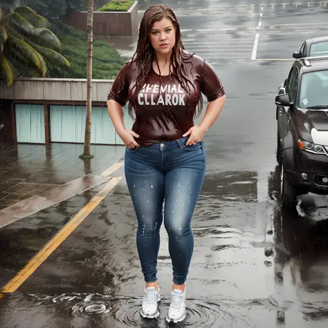 Overweight)) ((chubby)), Kelly Clarkson, small breasts, long brown hair,  wearing dark jeans - SeaArt AI