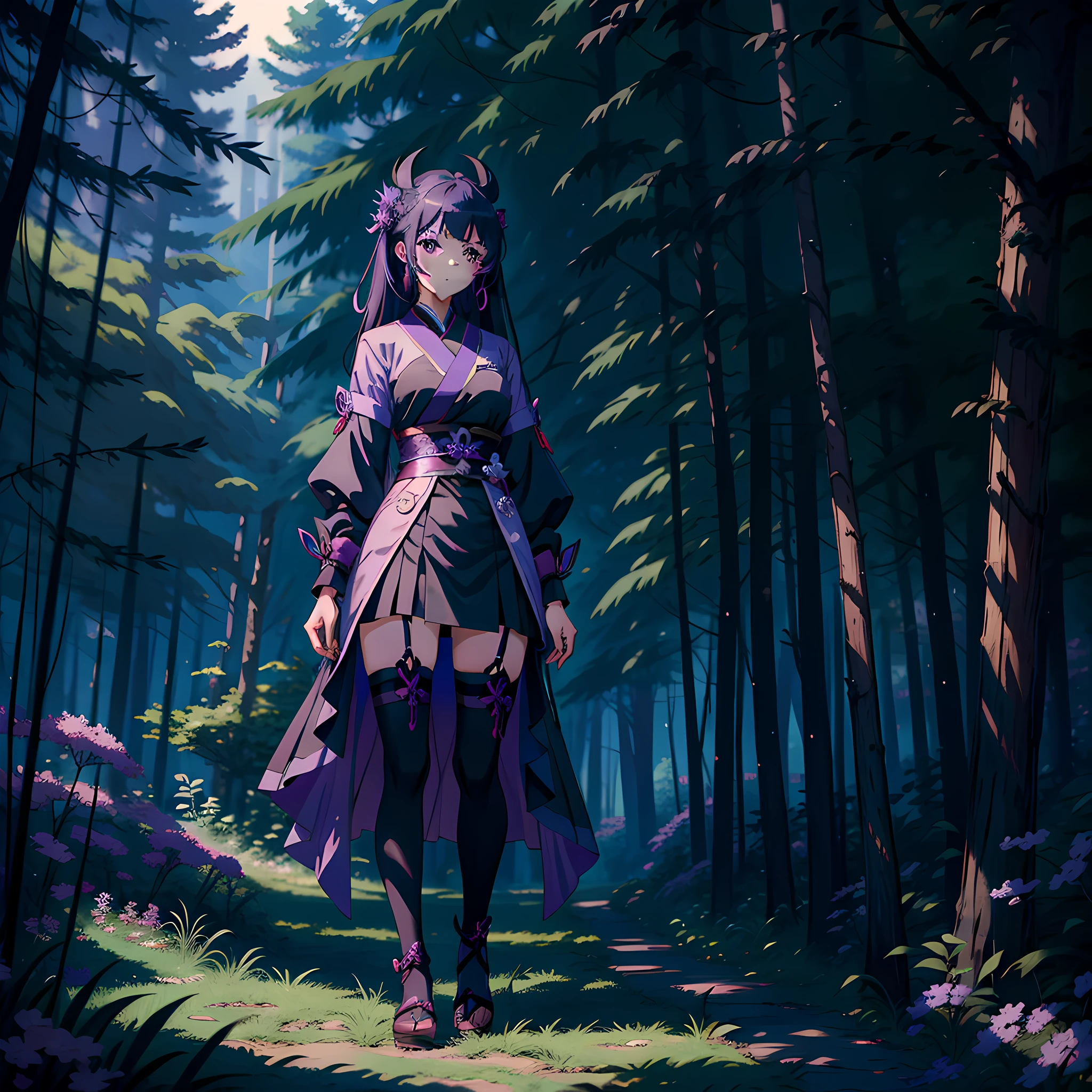 anime girl in a purple and bla - SeaArt AI