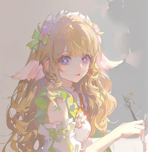anime girl with long blonde hair holding a scissors and a book, soft anime illustration, made with anime painter studio, loish and wlop, detailed fanart, digital art on pixiv, painted in anime painter studio, zerochan art, loli, kawaii realistic portrait, ...