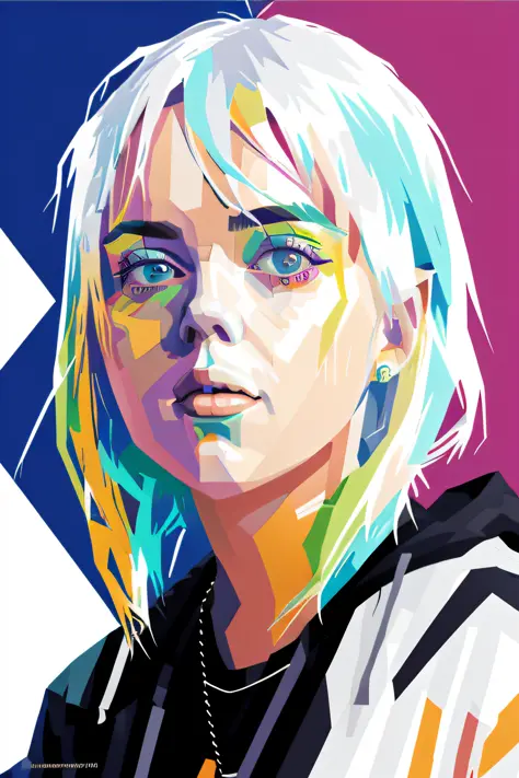 WPAP style, portrait of billie eilish, color harmonize