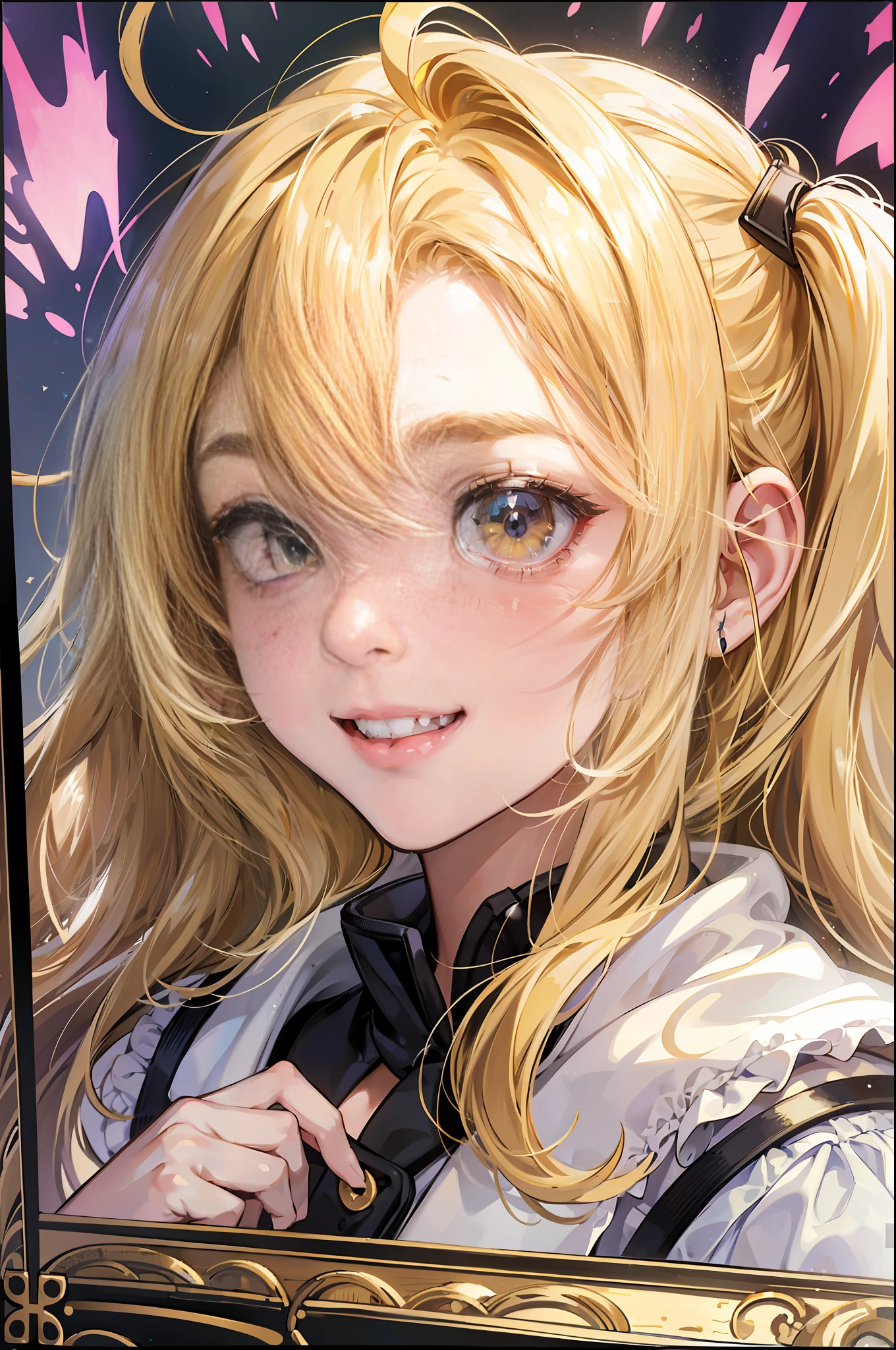 Anime girl with blonde hair and blue eyes in a frame - SeaArt AI