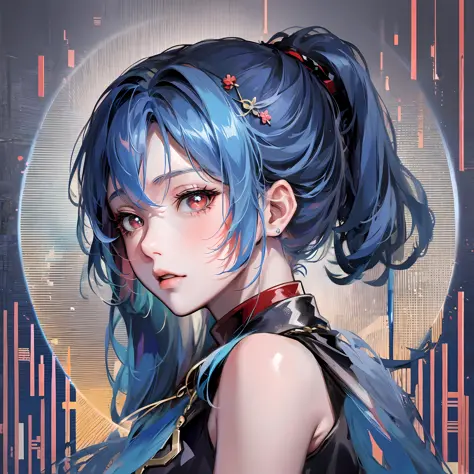 anime girl with blue hair holding a key, anime style 4 k, detailed digital anime art, anime art wallpaper 4k, anime art wallpape...