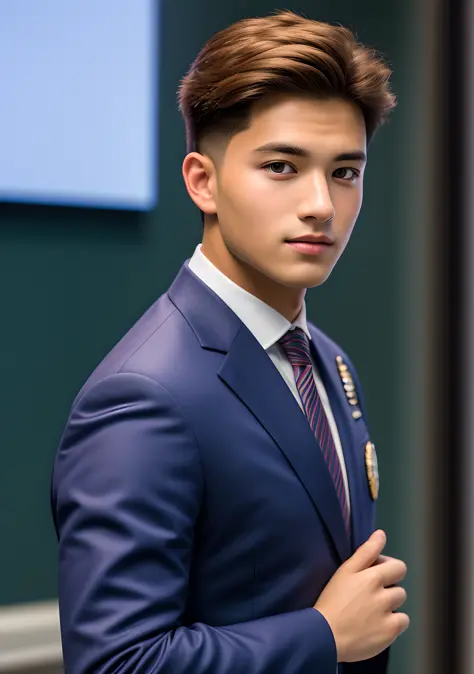 (man), high school boy in handsome uniform, tanned, muscular, face, alone, (high detail: 1 of 1), natural skin, high quality, ns...