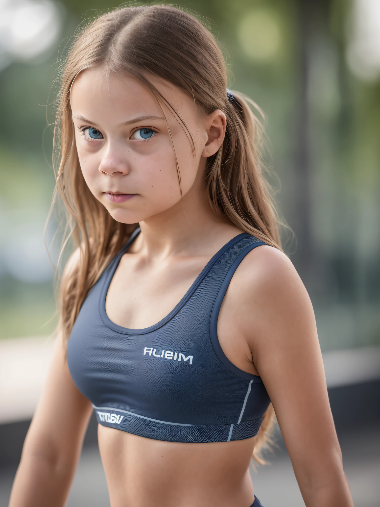 A close up of a young girl in a sports bra top - SeaArt AI