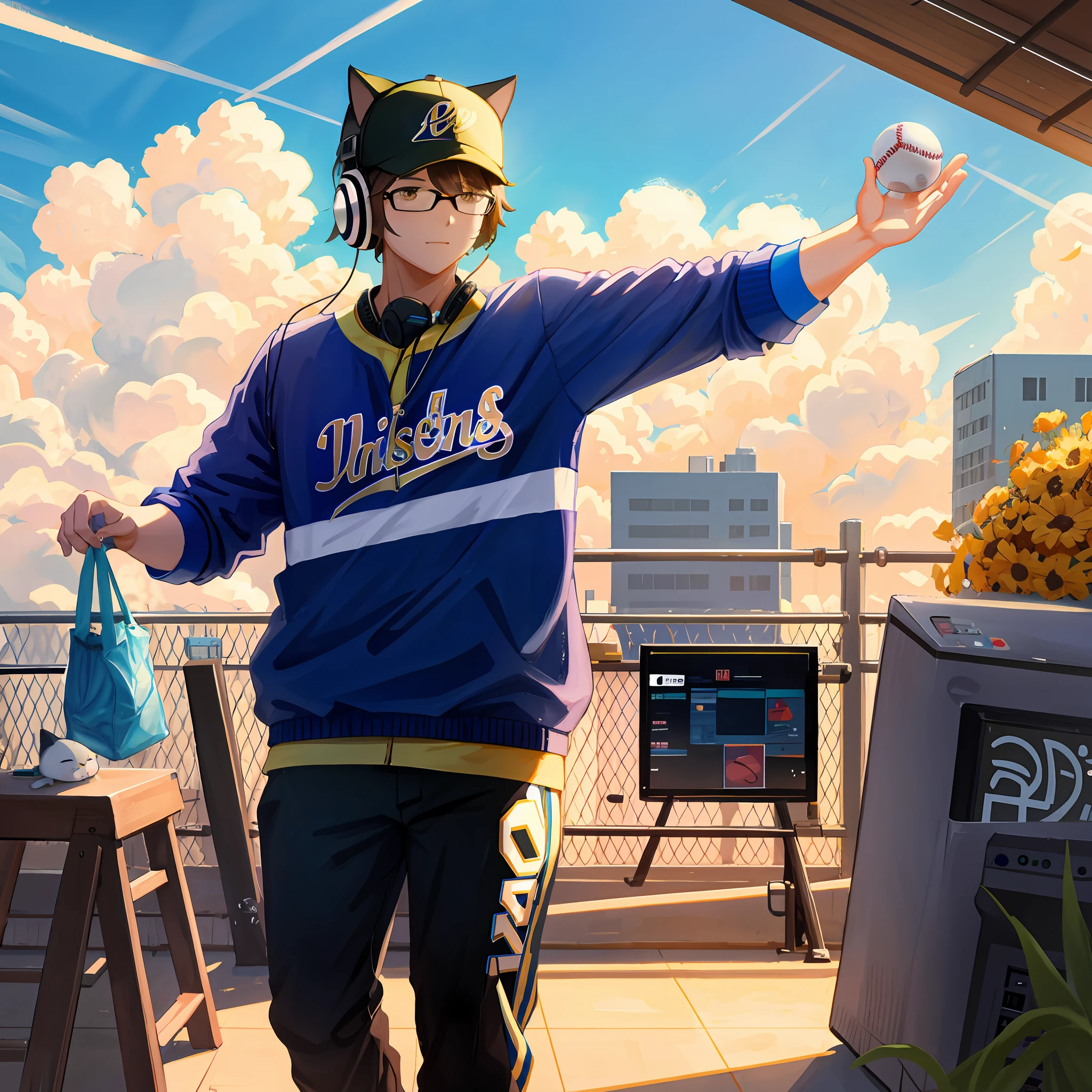 Anime boy in a blue jacket throwing a baseball - SeaArt AI