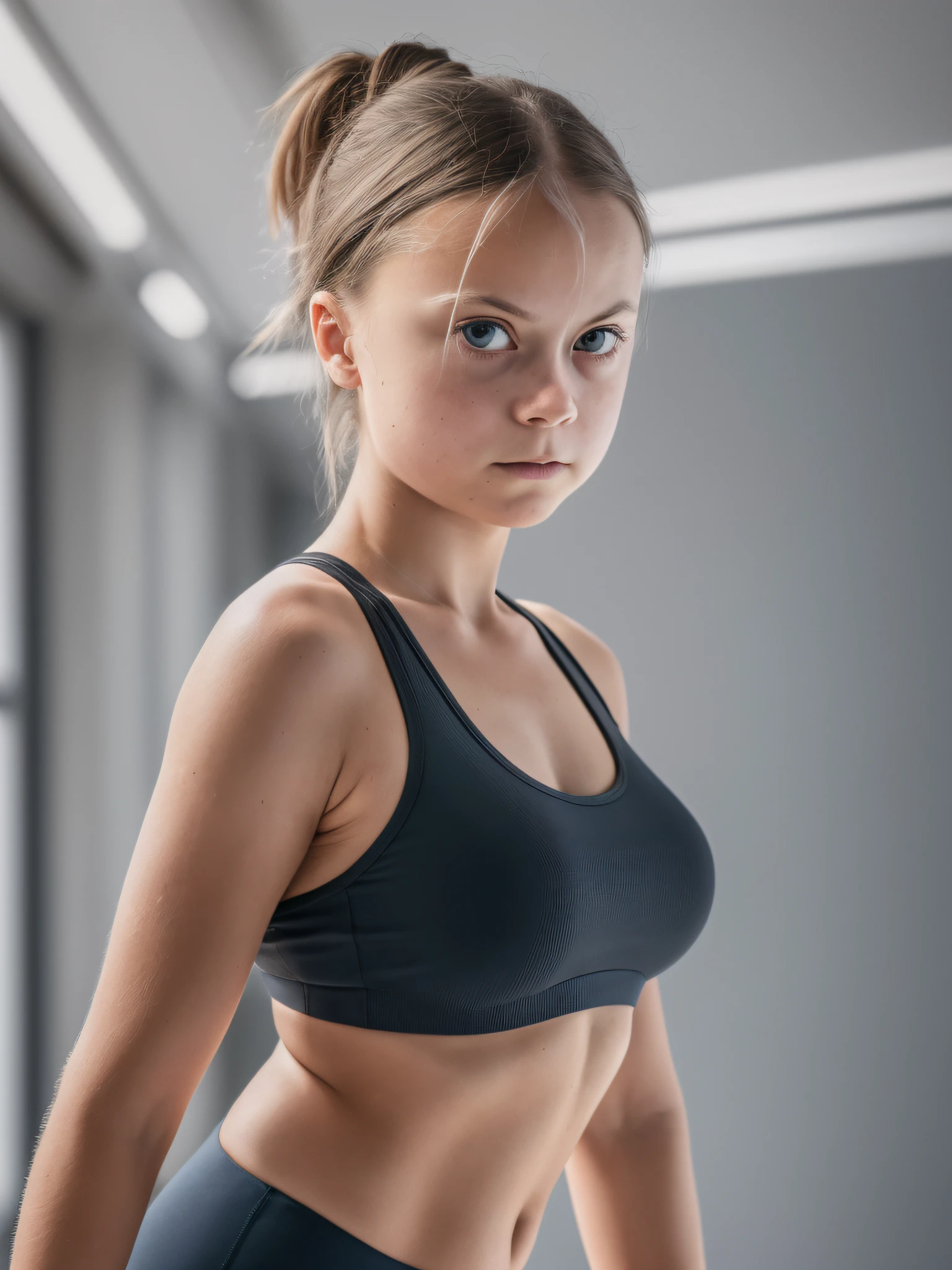 A woman in a black sports bra top and black shorts - SeaArt AI