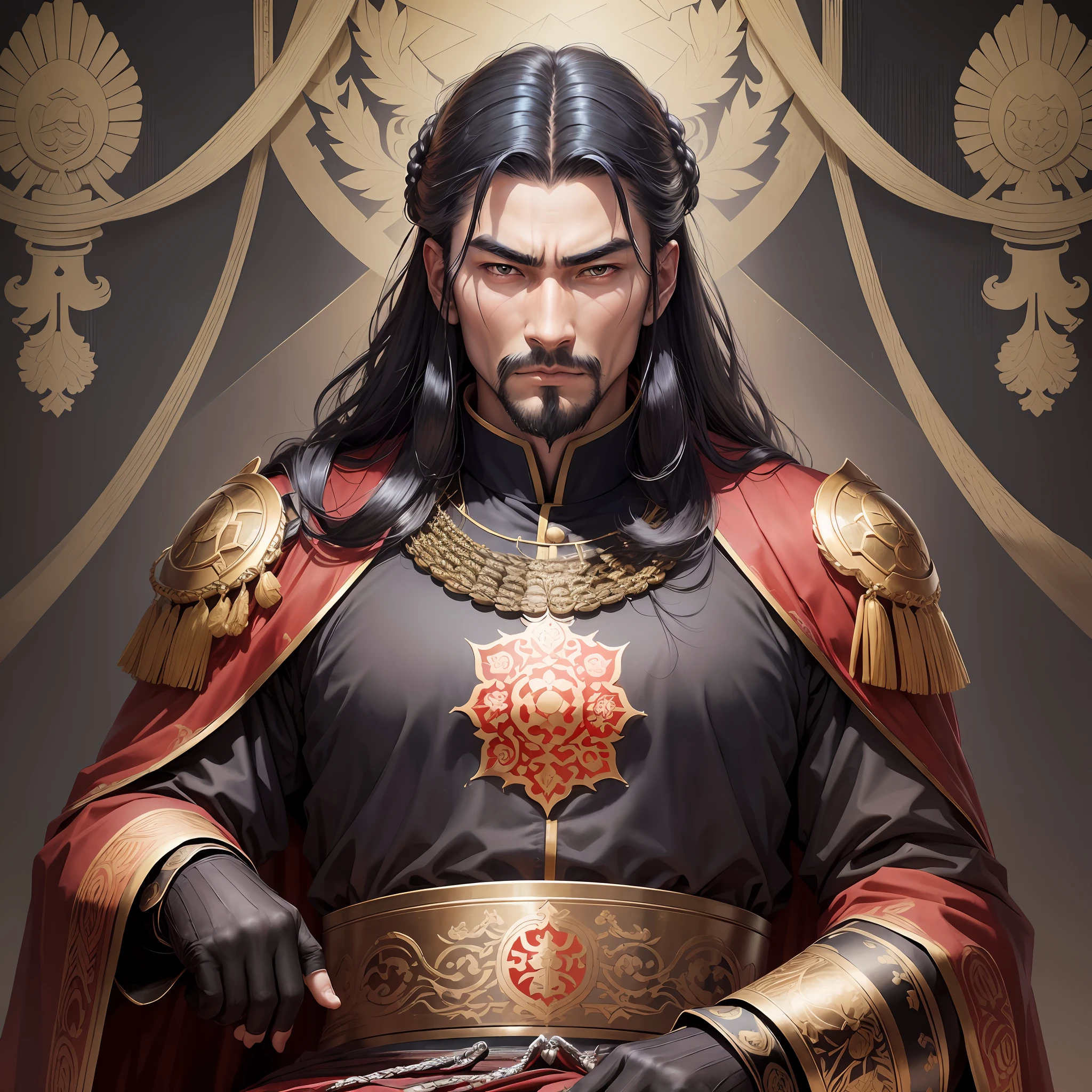 (Warring States period, emperor, 40s, very strong, dignified, gentle eyes),(Dynamic wallpaper, 8K, very delicate, very dense),(Bright color, black hair, majesty of a king, upper body, chest up) --auto --s2