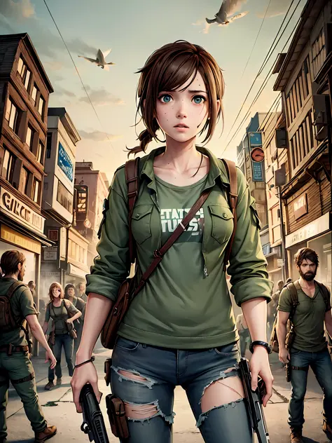 ellie the last of us, rua destruída, surrounded by zombies --auto --s2