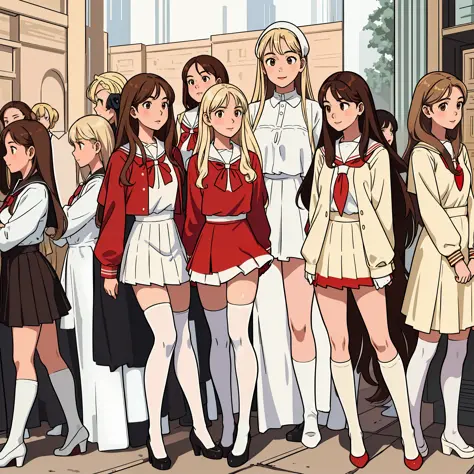 perfect anime illustration, masterpiece, teenage girls, medium breasts, multiple girls, millions of girls, thousands of girls, (...