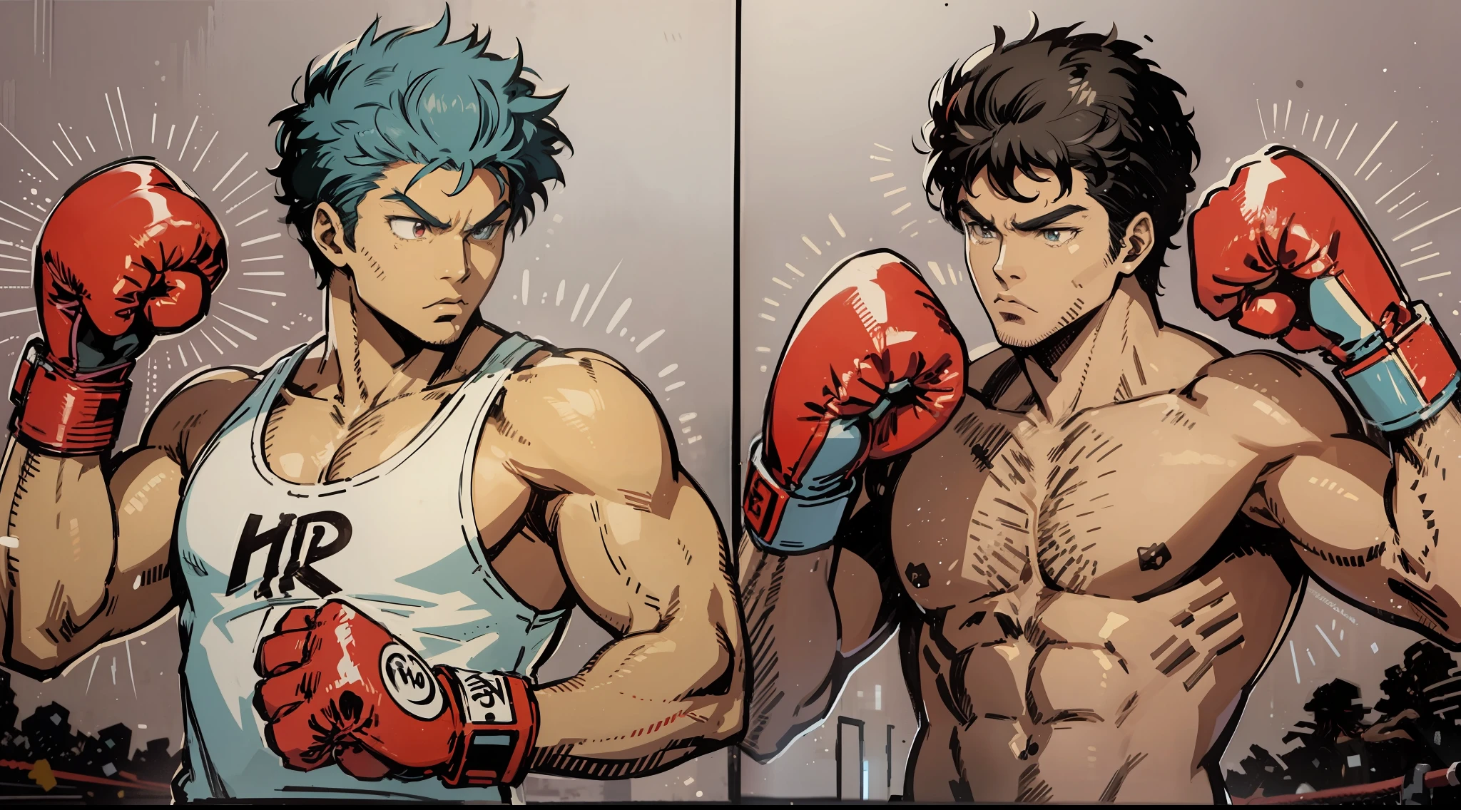 There are two men with boxing gloves on standing next to each other -  SeaArt AI