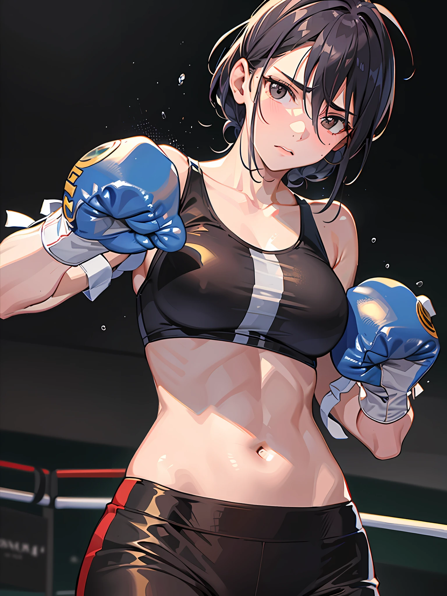 Anime girl with boxing gloves and a black top - SeaArt AI