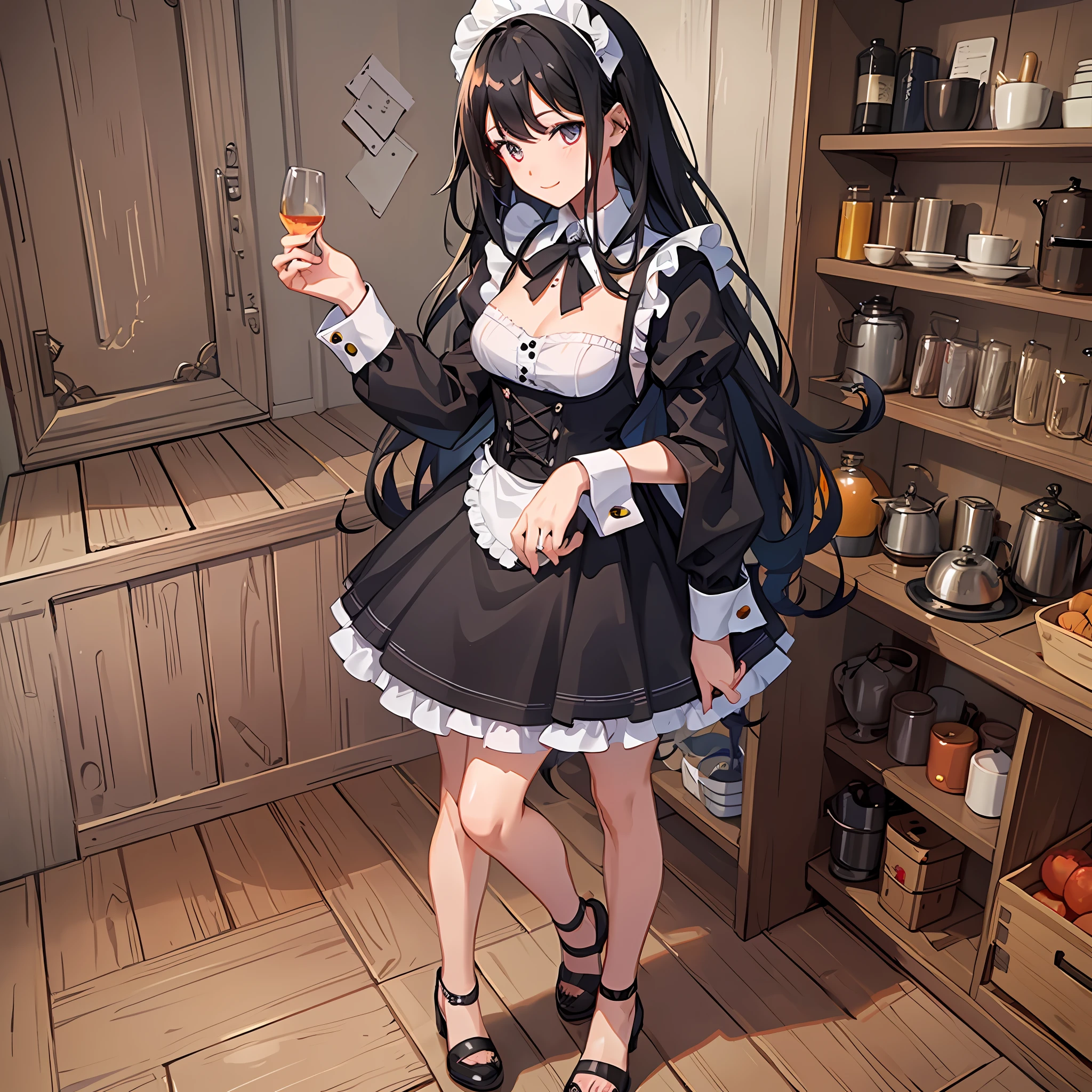 Anime - style image of a maid holding a glass of wine - SeaArt AI