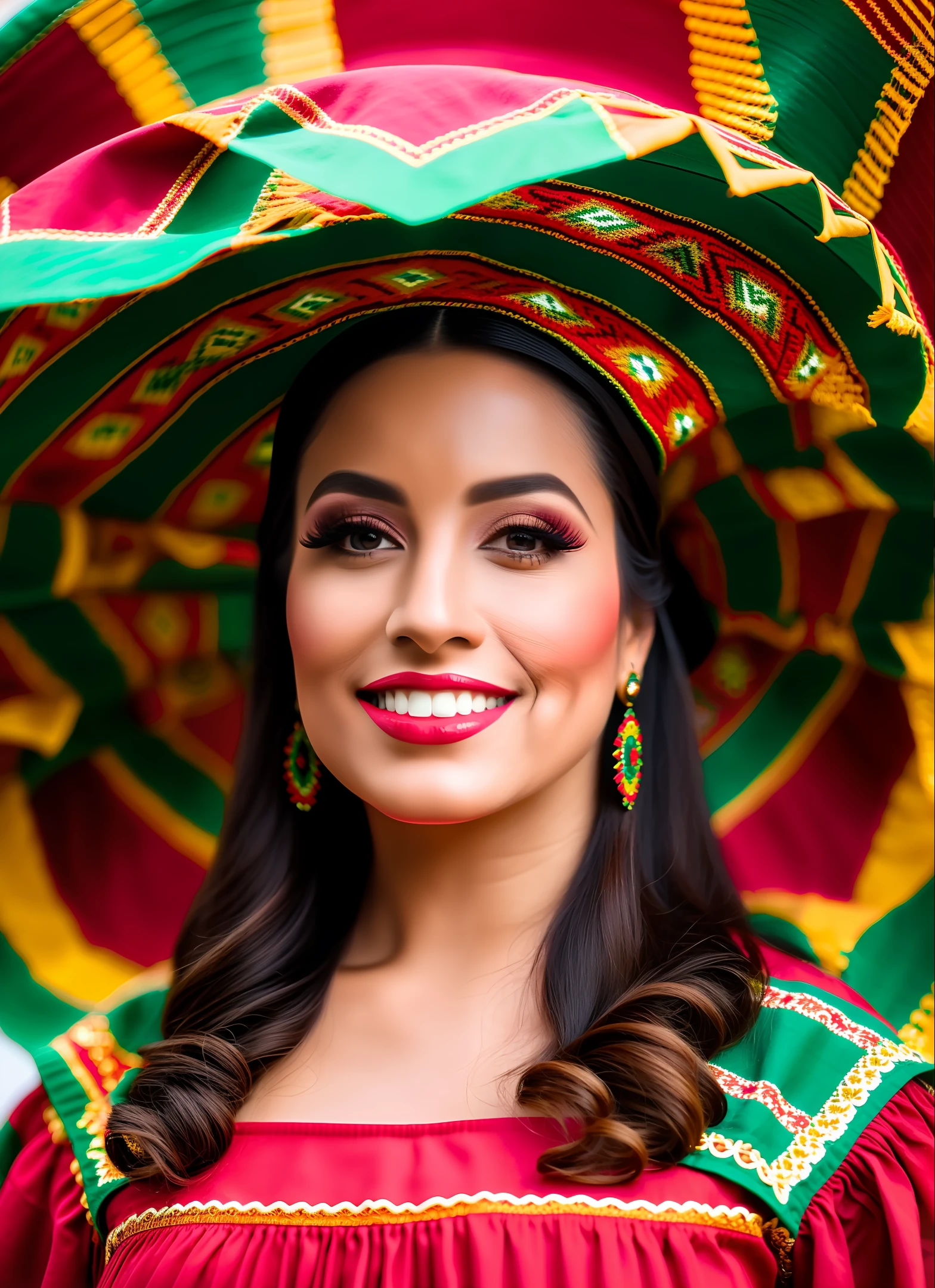 Araffe woman in a mexican dress and sombrena with a big hat - SeaArt AI