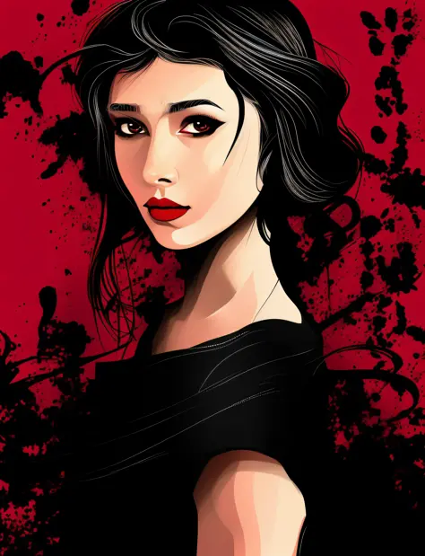 there is a woman with a red lipstick and a black dress, in style of digital illustration, vector artwork, highly detailed vector art, vector art style, vector style drawing, a beautiful artwork illustration, detailed vectorart, style digital painting, vect...