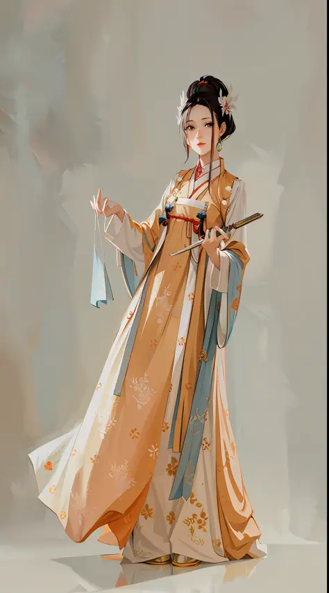arafed woman in a long dress holding a knife and a piece of paper, hanfu, tang dynasty, traditional chinese clothing, wearing an...