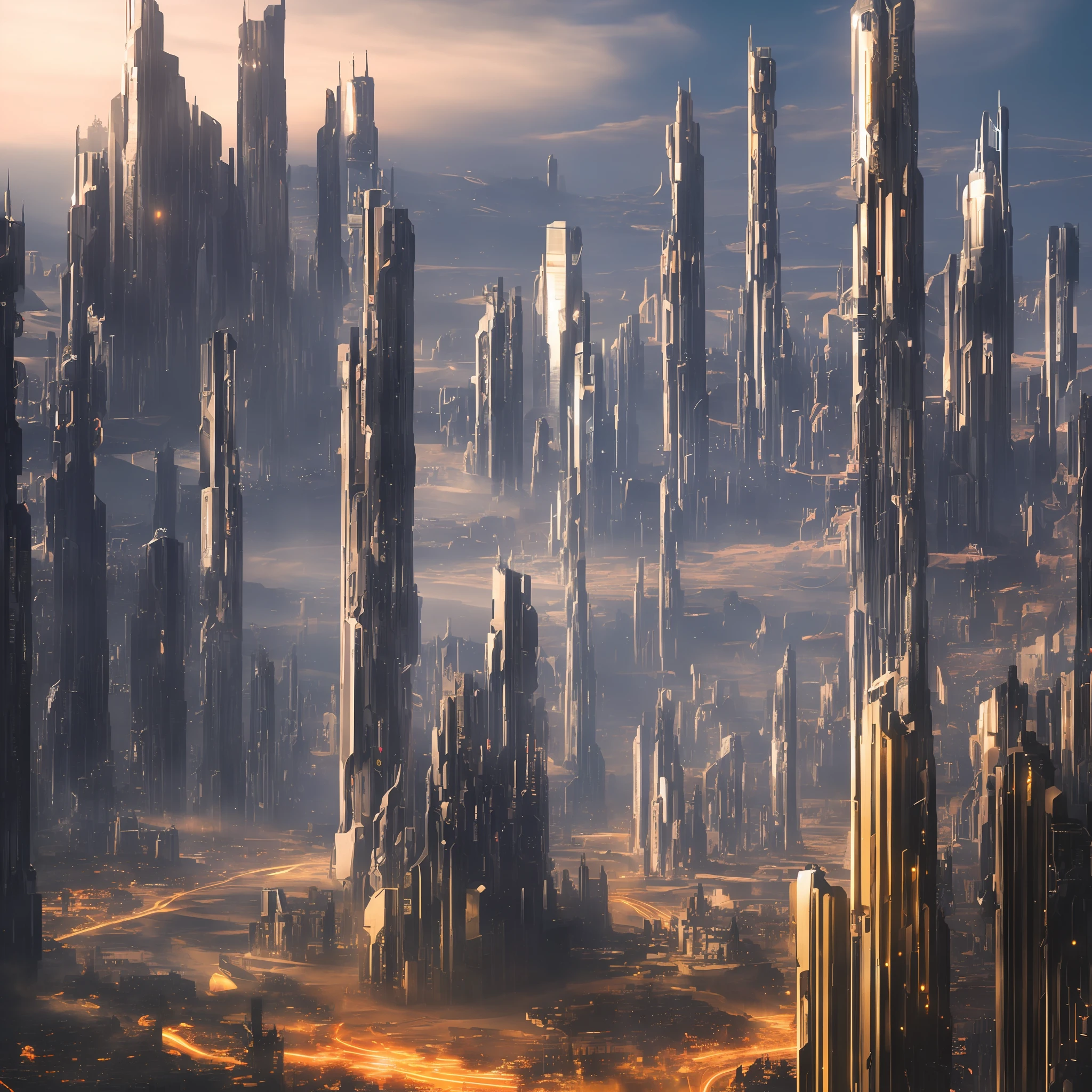 futuristic sci-fi Villescape, la science-fiction, surréaliste, haute résolution, Ville
