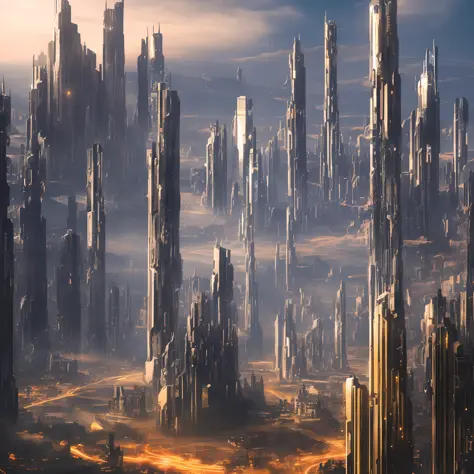 futuristic sci-fi cityscape, science fiction, surreal, high resolution, city