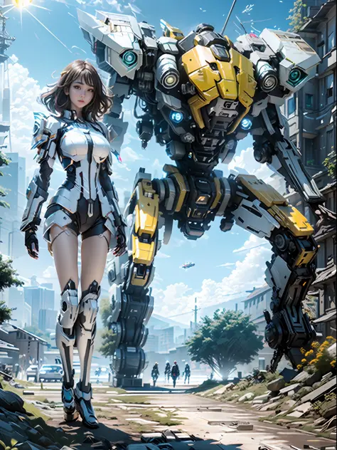 ((Best quality)), ((masterpiece)), (highly detailed:1.3), 3D,Shitu-mecha, beautiful cyberpunk women with her mecha in the ruins of city from a forgoten war, ancient technology,HDR (High Dynamic Range),Ray Tracing,NVIDIA RTX,Super-Resolution,Unreal 5,Subsurface scattering,PBR Texturing,Post-processing,Anisotropic Filtering,Depth-of-field,Maximum clarity and sharpness,Multi-layered textures,Albedo and Specular maps,Surface shading,Accurate simulation of light-material interaction,Perfect proportions,Octane Render,Two-tone lighting,Low ISO,White balance,Rule of thirds,Wide aperature,8K RAW,Efficient Sub-Pixel,sub-pixel convolution,luminescent particles,light scattering,Tyndall effect