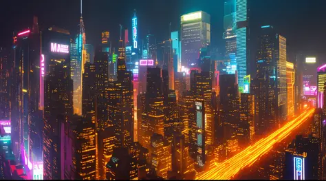 New York Cyberpunk panoramic view, neon streets, nigth, sci fi city