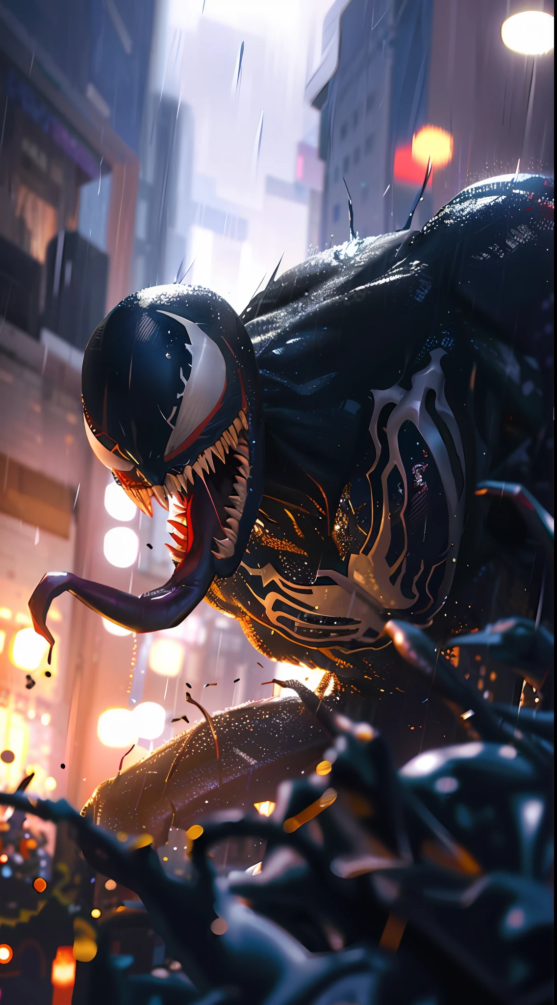 Spider - man in a black suit with a large mouth and sharp teeth - SeaArt AI