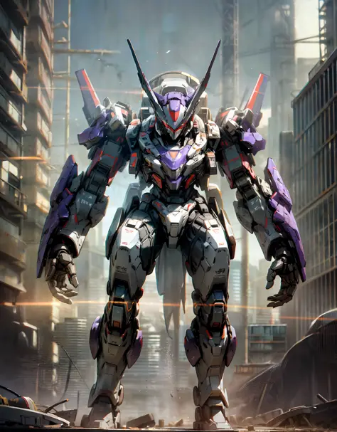((High Graphics)), 1 Vanguard Droid, Solo, One Big Red Eye, Dark Purple Decepticon Droid, Standing, (Massive Well-Protected Mecha Mecha Armor), Intricate Glowing Mecha Armor, Full Body Mecha Suit, Mecha Suit, Full Body Mecha Robot, Mecha Body, Cyber Mech, ...