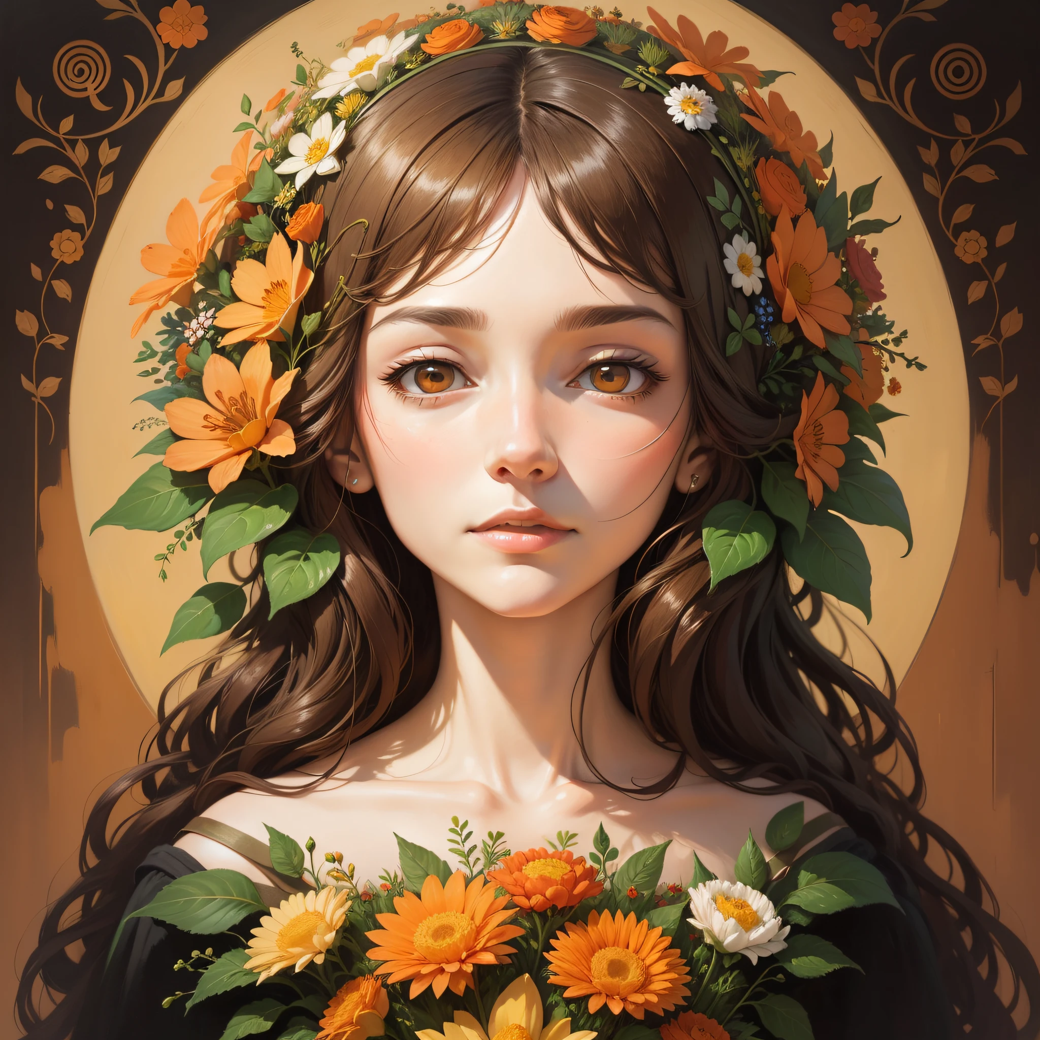 Anime girl with flowers in her hair and a wreath of flowers - SeaArt AI