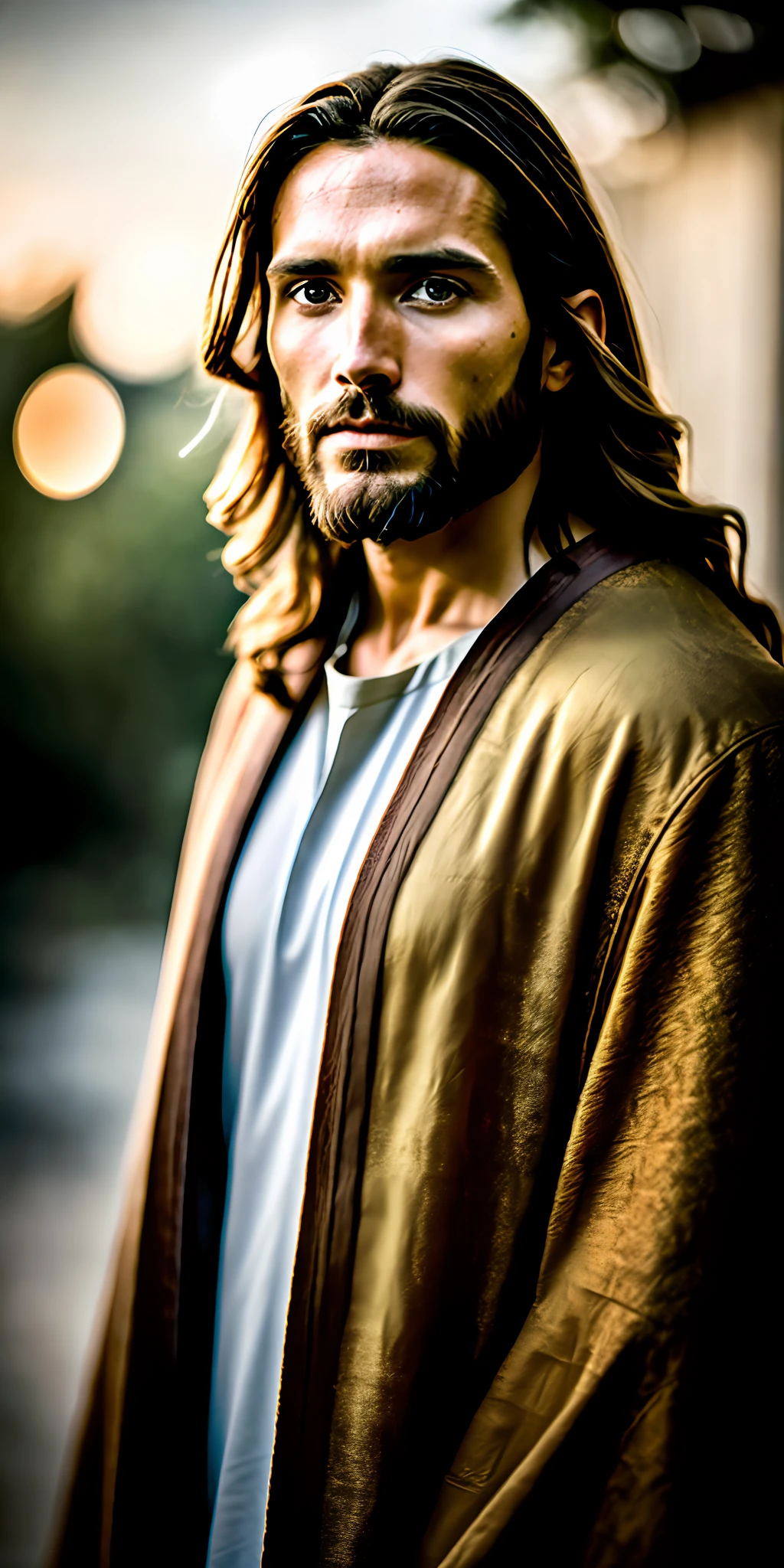 portrait of modern Jesus Christ, cinematic lighting, depth of field, bokeh, realism, photorealistic, hyperrealism, professional photography, uhd, dslr, hdr