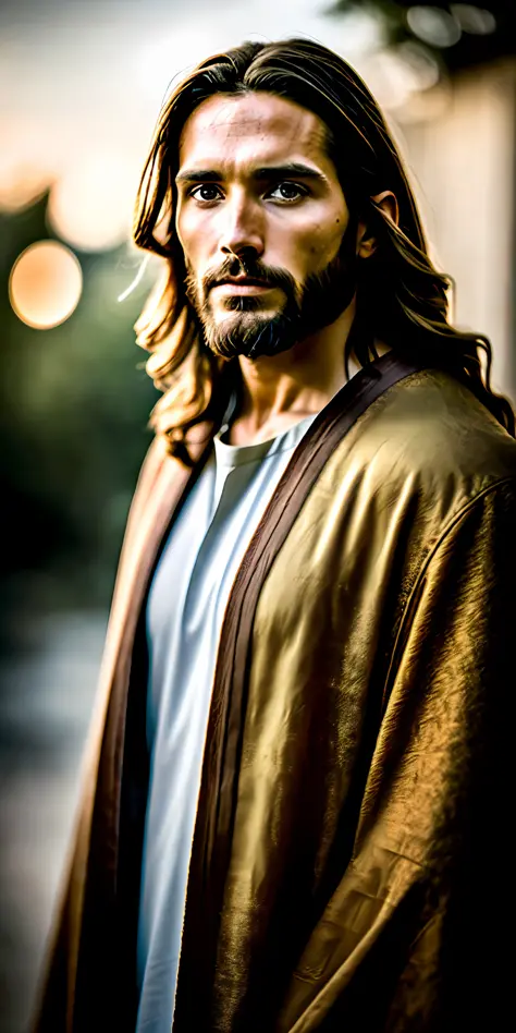portrait of modern Jesus Christ, cinematic lighting, depth of field, bokeh, realism, photorealistic, hyperrealism, professional ...