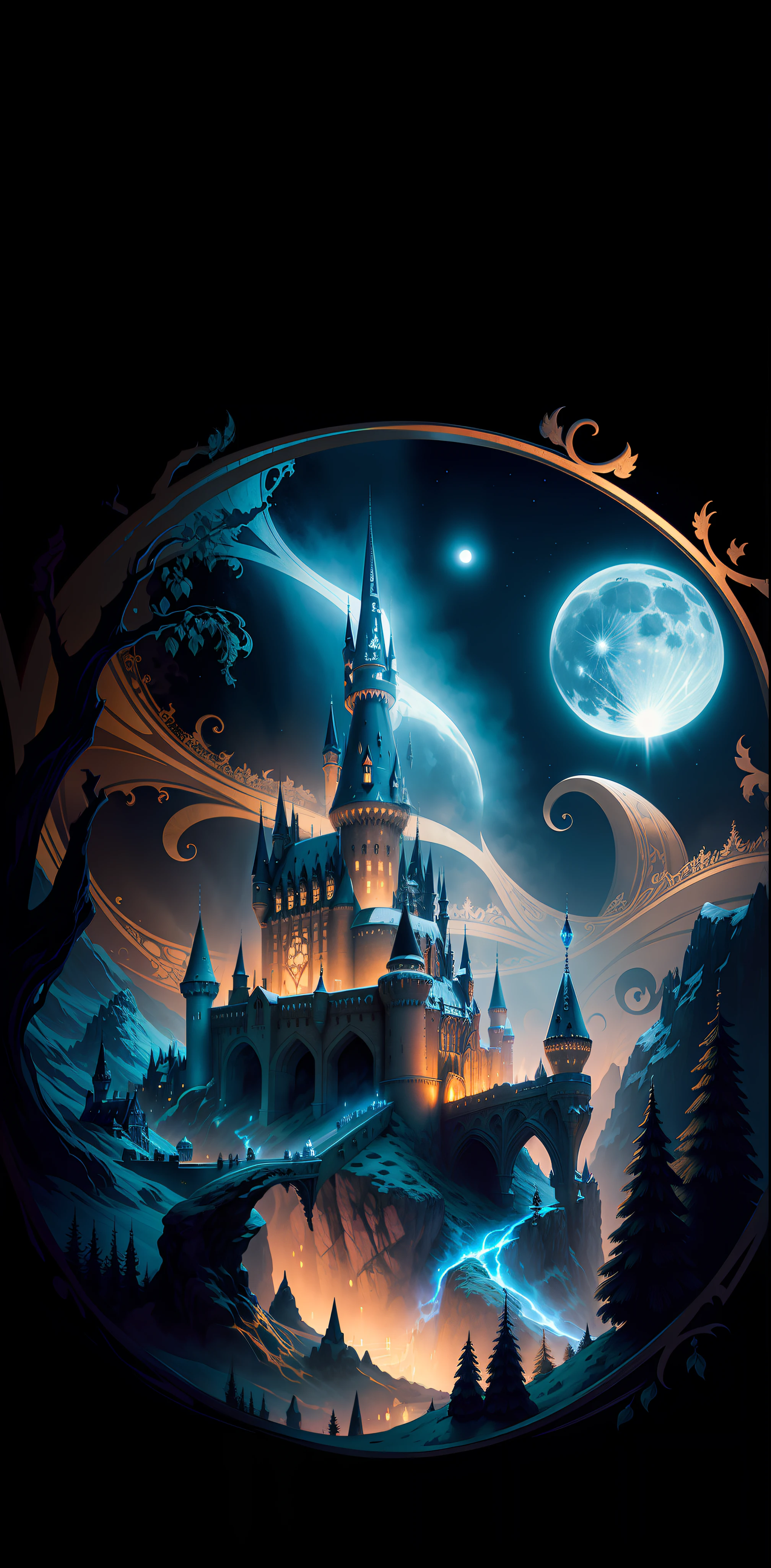 A masterpiece, a castle poster with a full moon in the background ...